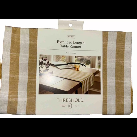 Threshold Yellow Clipped Stripe Table Runner Extended Length 14" x 108" New - Picture 1 of 3